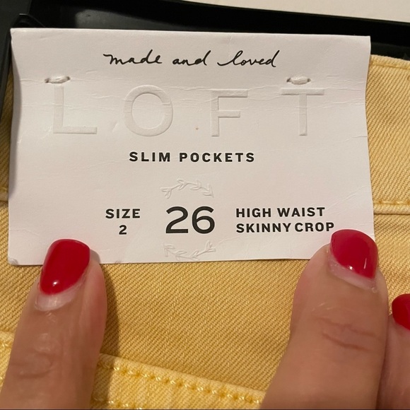 NWT LOFT High Waist Skinny Crop Frayed Hems Jeans Yellow Size‎ 26/2 - Picture 10 of 10